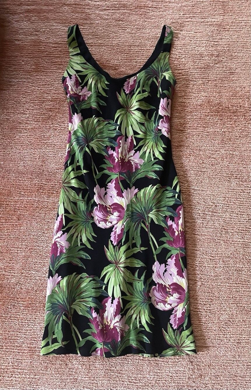 Vintage USA 90s Y2K Mica Floral Ruffle Rayon Dress Size S